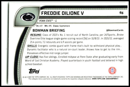 2024-25 Bowman University Chrome Yellow Sapphire /75 #96 Freddie Dilione