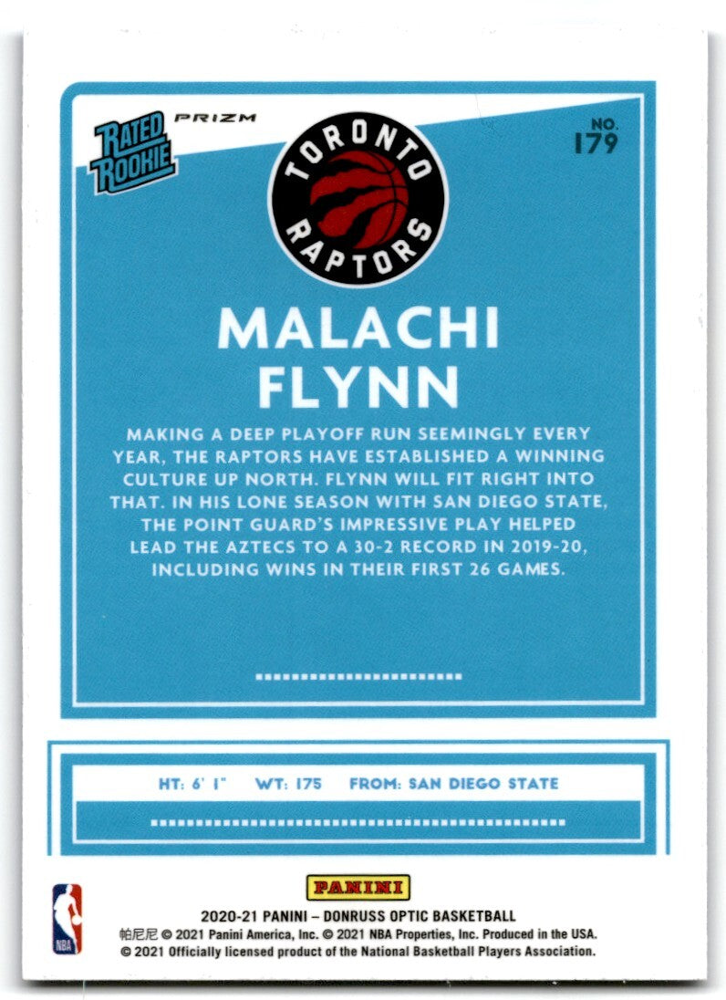 2020-21 Donruss Optic Rated Rookie Purple Prizm Malachi Flynn Rookie Toronto