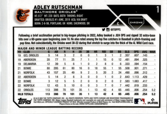 2023 Topps Chrome Sepia Refractor #1 Adley Rutschman Baltimore Orioles