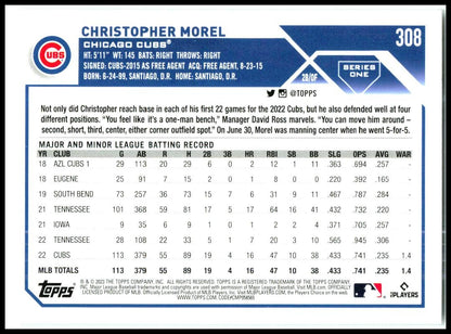 2023 Topps #308 Christopher Morel Rookie Chicago Cubs