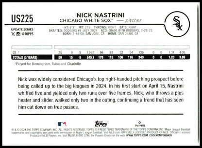 2024 Topps Update #US225 Nick Nastrini Rookie Chicago White Sox