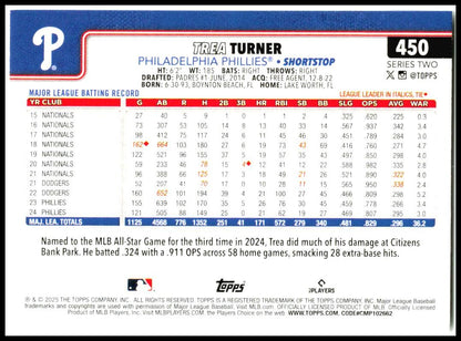 2025 Topps #450 Trea Turner Philadelphia Phillies