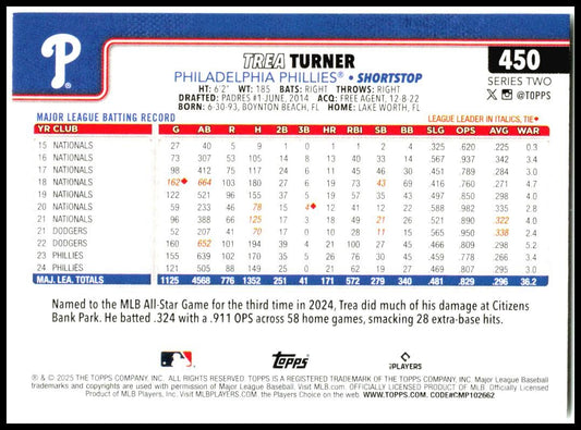 2025 Topps #450 Trea Turner Philadelphia Phillies