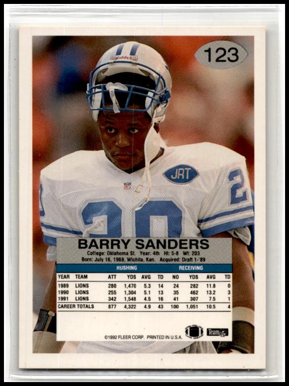 1992 Fleer #123 Barry Sanders Detroit Lions