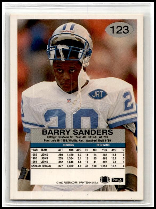 1992 Fleer #123 Barry Sanders Detroit Lions