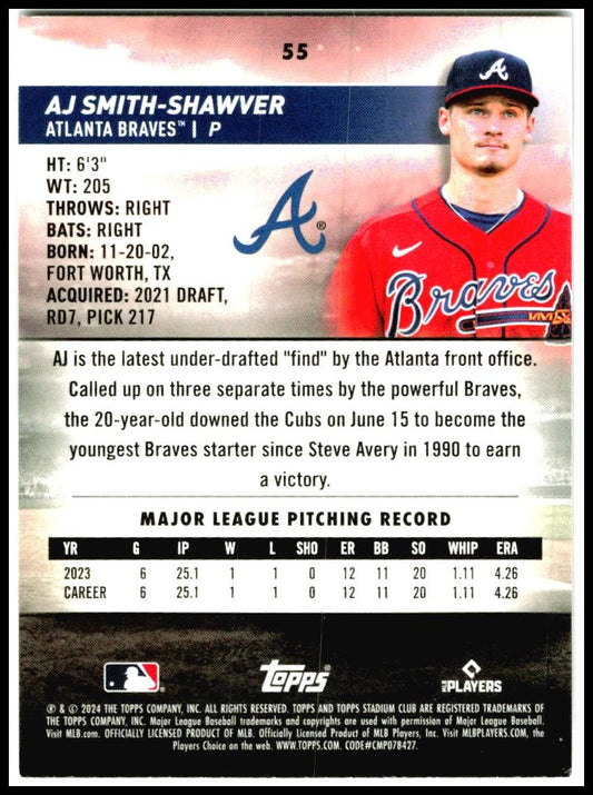 2024 Stadium Club #55 AJ Smith-Shawver Atlanta Braves