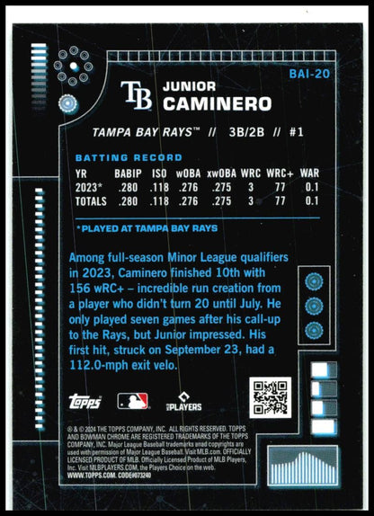 2024 Bowman Bowman A.I. #BAI-20 Junior Caminero Tampa Bay Rays