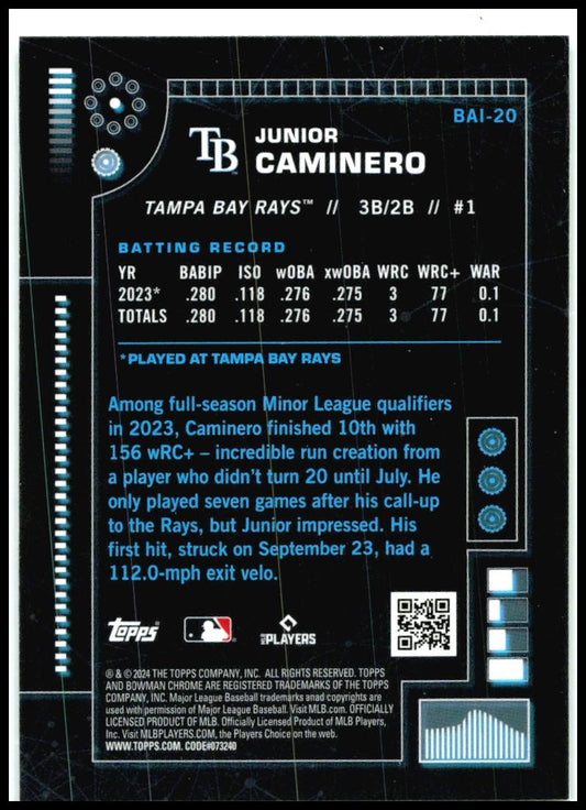2024 Bowman Bowman A.I. #BAI-20 Junior Caminero Tampa Bay Rays