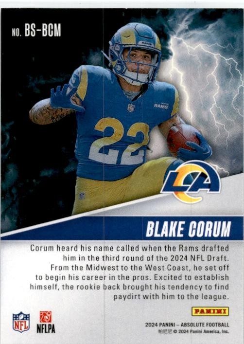 2024 Panini Absolute By Storm #BS-BCM Blake Corum Los Angeles Rams