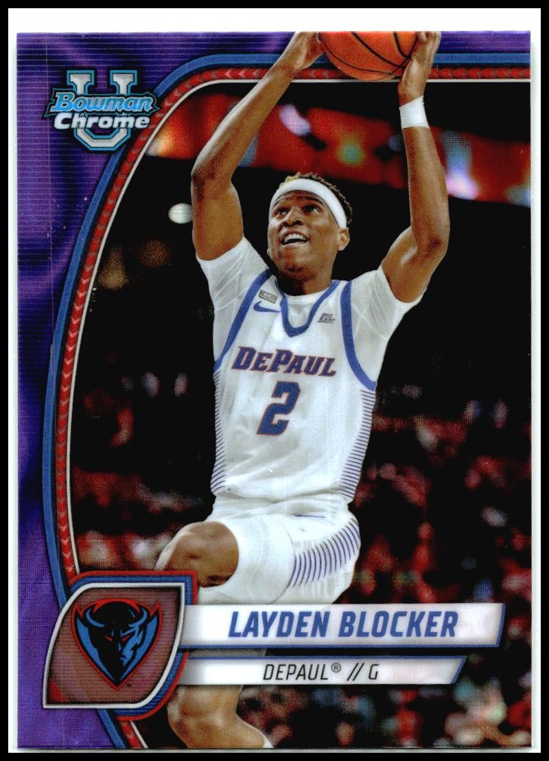 2024-25 Bowman University Chrome Purple Lava Refractor #95 Layden Blocker DePaul