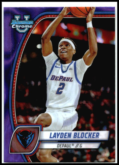 2024-25 Bowman University Chrome Purple Lava Refractor #95 Layden Blocker DePaul