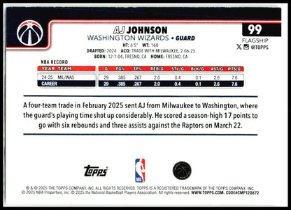 2025-26 Topps Wood /25 #99 AJ Johnson Washington Wizards