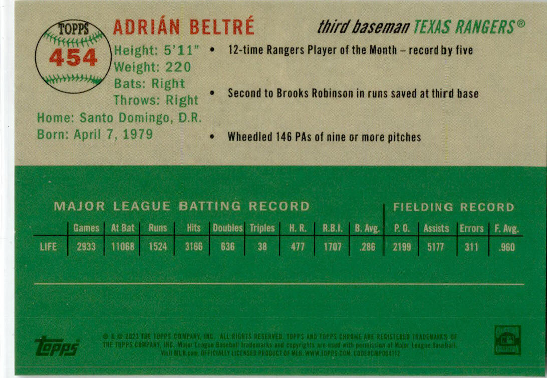 2023 Topps Chrome Platinum Anniversary Speckle Refractor #454 Adrián Beltré