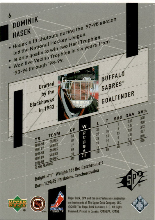 2000-01 SPx #6 Dominik Hasek  Buffalo Sabres