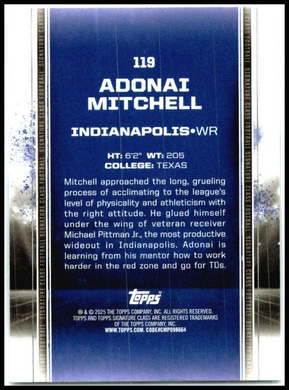 2024 Topps Signature Class #119 Adonai Mitchell Rookie Indianapolis Colts