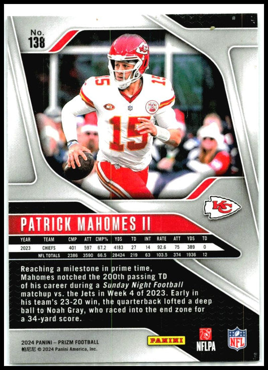 2024 Panini Prizm #138 Patrick Mahomes II Kansas City Chiefs