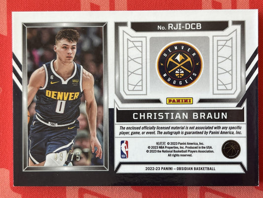 2022-23 Obsidian RC Jersey Ink Electric Etch Purple # Christian Braun Auto /75