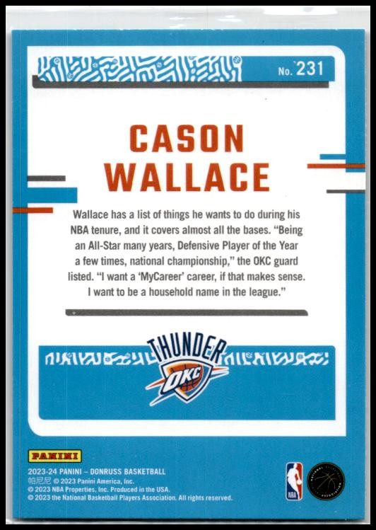 2023-24 Donruss Green Laser Holo #231 Cason Wallace Rookie Oklahoma City Thunder