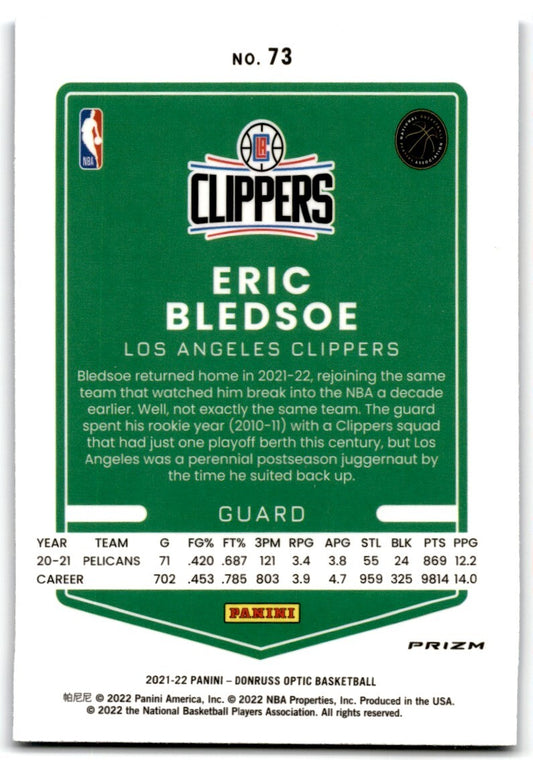 2021-22 Donruss Optic Blue Velocity Prizm Eric Bledsoe Los Angeles Clippers #73