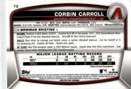 2023 Bowman Chrome Mega #73 Corbin Carroll RC Arizona Diamondbacks