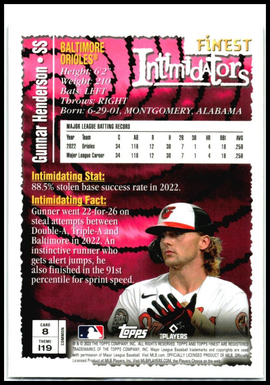 2023 Finest Flashbacks #8 Gunnar Henderson Rookie Baltimore Orioles