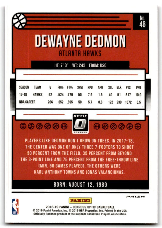 2018-19 Donruss  Hyper Pink Dewayne Dedmon Atlanta Hawks #46