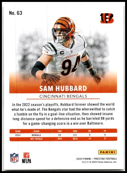 2024 Panini Prestige #63 Sam Hubbard Cincinnati Bengals