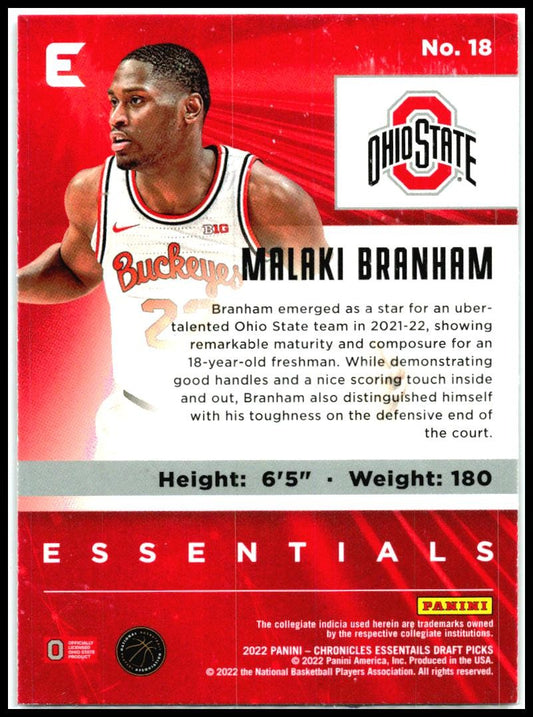 2022 Panini Chronicles Draft Picks Essentials #18 Malaki Branham Wizards