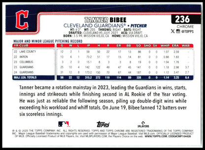2025 Topps Chrome #236 Tanner Bibee Cleveland Guardians