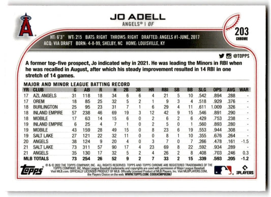 2022 Topps Chrome Pink Refractor Jo Adell Los Angeles Angels #203