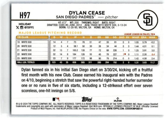 2024 Topps Holiday #H97 Dylan Cease San Diego Padres