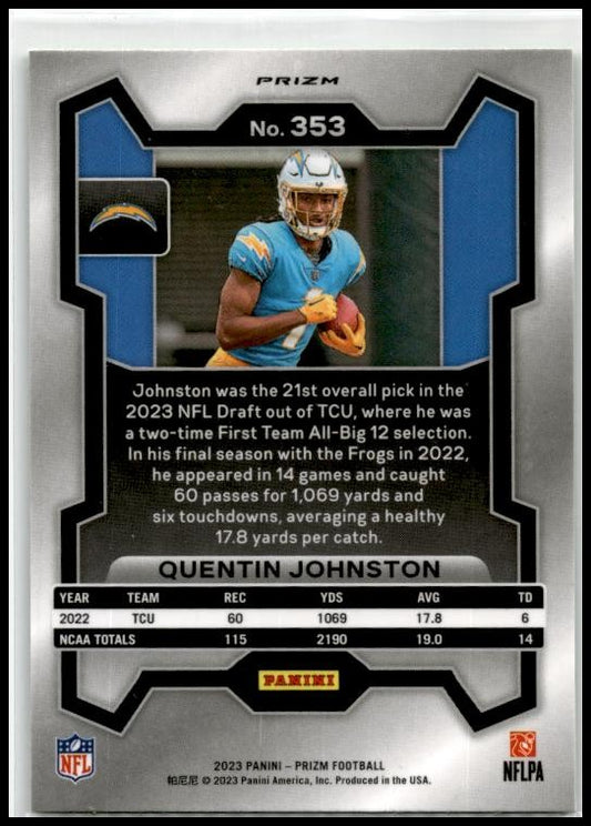 2023 Panini Prizm Neon Green Pulsar #353 Quentin Johnston Los Angeles Chargers