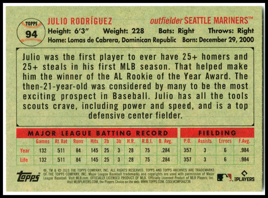 2023 Topps Archives #94 Julio Rodríguez Seattle Mariners