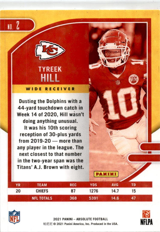 2021 Panini Absolute #2 Tyreek Hill Kansas City Chiefs