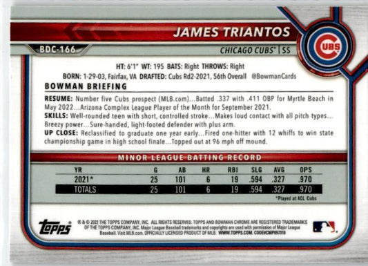 2022 Bowman Draft Chrome Black & White RayWave Refractor #BDC-166 James Triantos