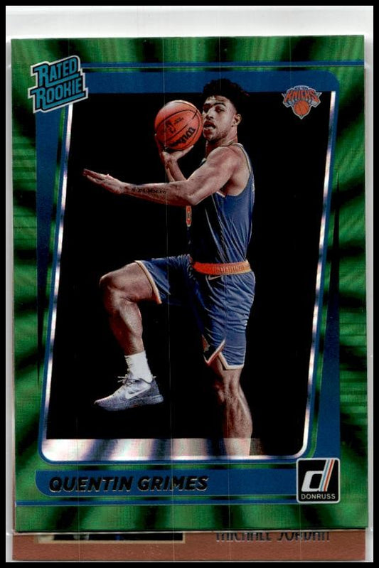 2021-22 Donruss Holo Green Laser #216 Quentin Grimes Rookie New York Knicks