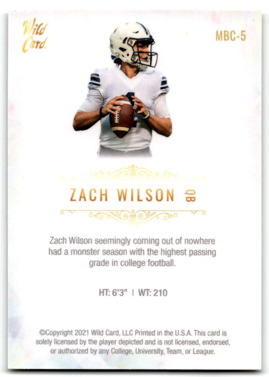 2021 Wild Card Matte White Zach Wilson BYU Cougars #MBC-5