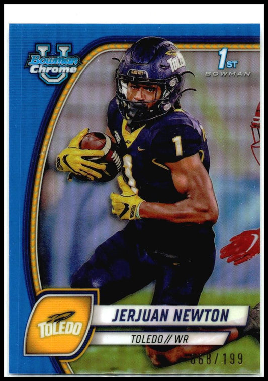 2024 Bowman University Chrome Blue Refractor #98 Jerjuan Newton Broncos