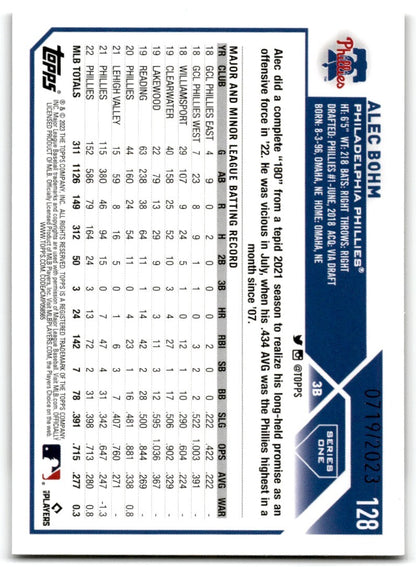 2023 Topps Gold Alec Bohm 0719/2023 Philadelphia Phillies #128