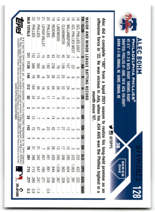 2023 Topps Gold Alec Bohm 0719/2023 Philadelphia Phillies #128