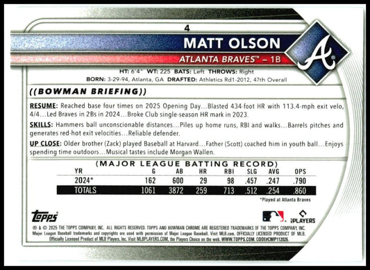 2025 Bowman Chrome #4 Matt Olson Braves