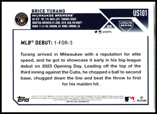 2023 Topps Update #US101 Brice Turang Milwaukee Brewers