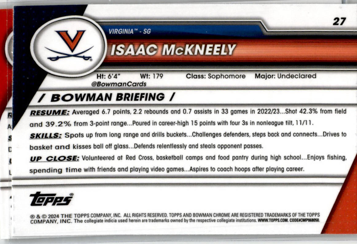 2023-24 Bowman University Chrome #40 Jamari McDowell Kansas Jayhawks