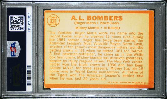 1964 Topps Maris/Cash/Mantle/Kaline #331 A.L. Bombers PSA 3