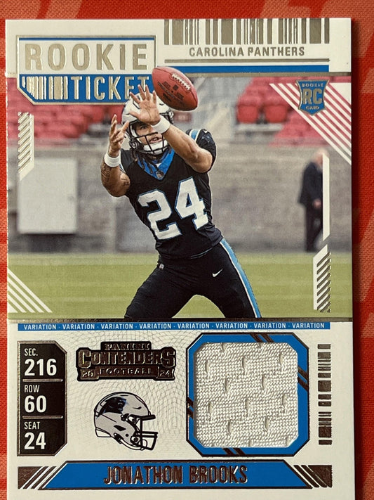 2024 Panini Contenders Rookie Ticket Swatches #RTS-JBS Jonathon Brooks Carolina