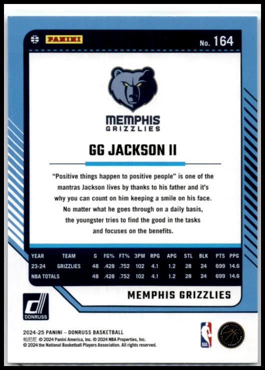 2024-25 Donruss #164 GG Jackson II Memphis Grizzlies