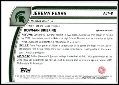 2024-25 Bowman University Chrome Black Wave Refractor #ALT-8 Jeremy Fears