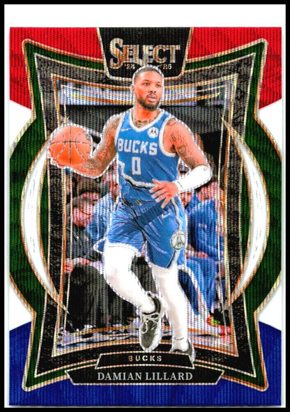 2024-25 Panini Select Tri-Color Prizm #55 Damian Lillard Milwaukee Bucks