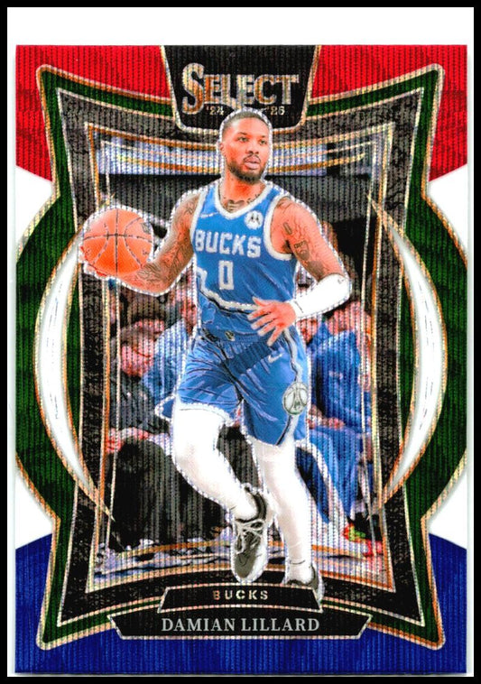 2024-25 Panini Select Tri-Color Prizm #55 Damian Lillard Milwaukee Bucks