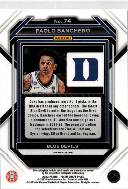 2023-24 Panini Prizm Draft Picks Red Ice #74 Paolo Banchero Duke Blue Devils